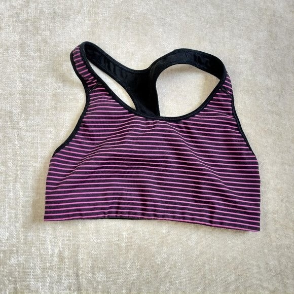 Old Navy Active Pink and Black Striped Racerback Sports Bra Size Medium - Picture 1 of 4